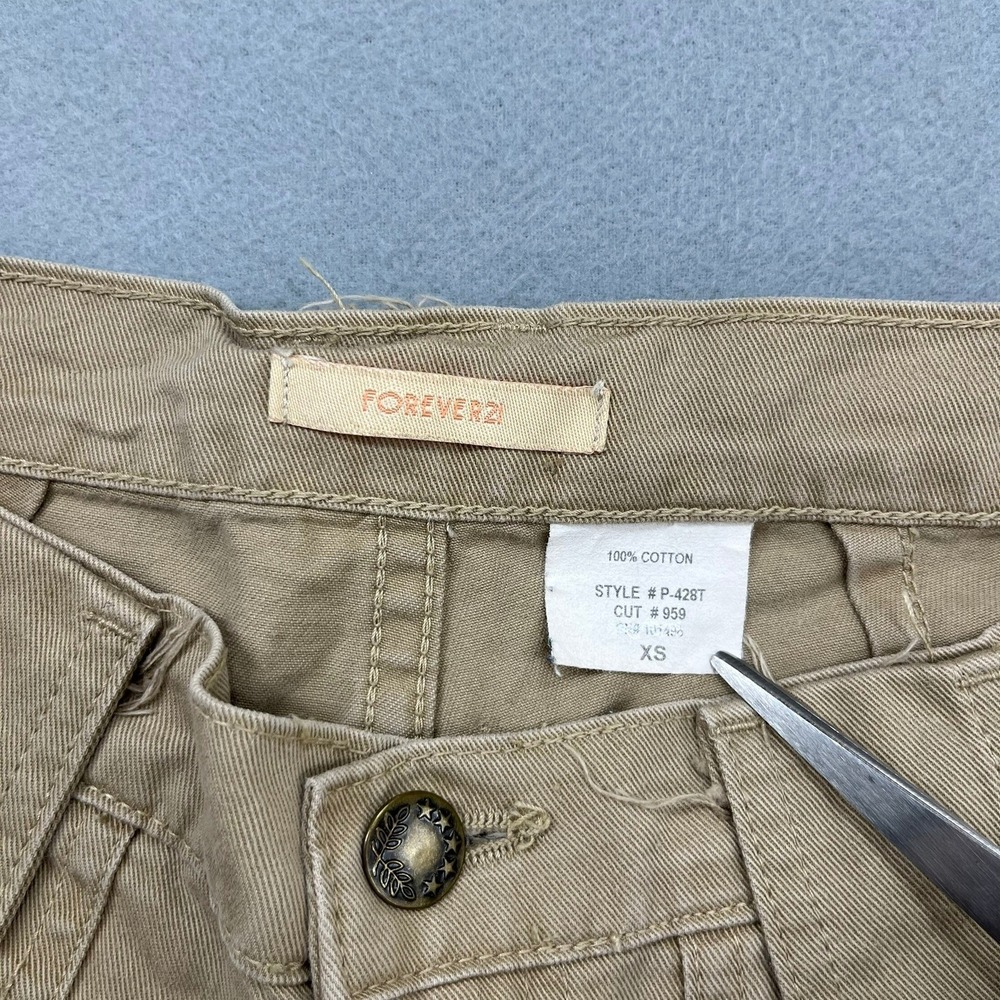 Forever 21 Womens XS Khaki Tan Cotton‎ Wide Leg Cargo Utility Pants Vtg Y2K USA - Picture 8 of 14